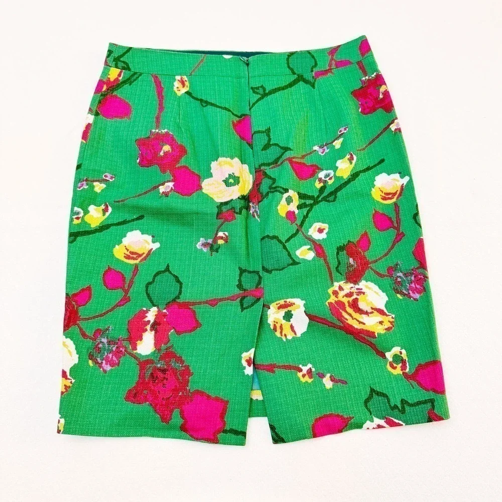 J. Crew Flower Patterned Pencil Skirt Green Multi SZ4
